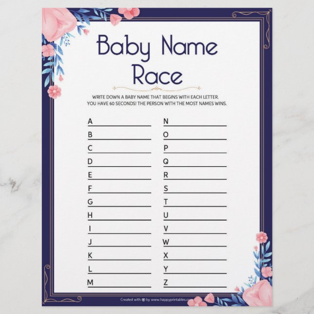 En-tête De Lettre Nom du bébé Course [Cadre floral] (Devant)