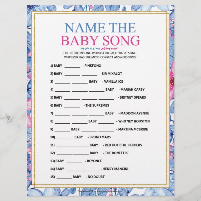 En-tête De Lettre Nom Que Chanson De Bébé [Aquarelles Florales] (Devant)