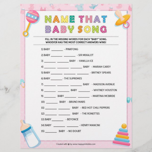 En-tête De Lettre Nom Que Chanson De Bébé [Bébé Basiques Rose] (Devant)