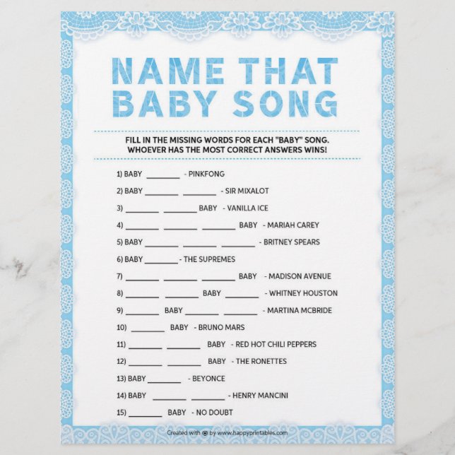 En-tête De Lettre Nom Que Chanson De Bébé [Dentelle De Luxe [Bleu] (Devant)