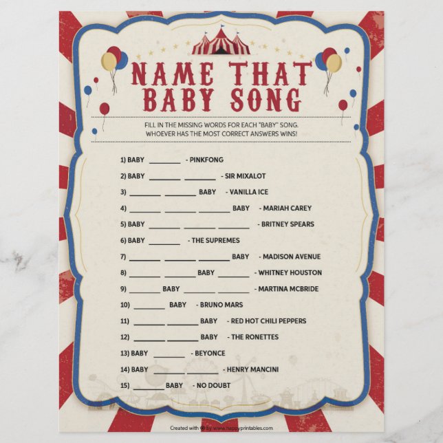 En-tête De Lettre Nom Que Chanson De Bébé [Thème De Cirque] (Devant)