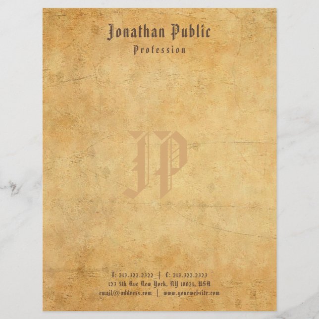 En-tête De Lettre Nostalgique Vieux Papier Look Monogramme Élégant V (Devant)