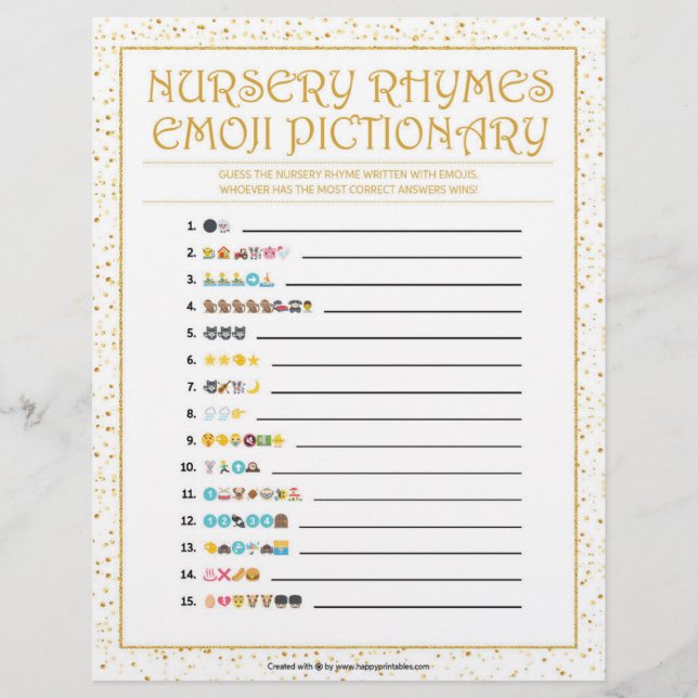 En-tête De Lettre Nursery Rhymes Emoji Pictionary [Golden Sparkles] (Devant)