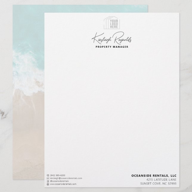 En-tête De Lettre Ocean / Beach Location Manager Logo Personnalisé (Devant / Derrière)