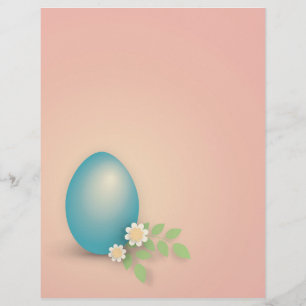 En-tête De Lettre OEuf de Pâques bleu parmi les fleurs et les feuill