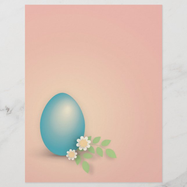 En-tête De Lettre OEuf de Pâques bleu parmi les fleurs et les feuill (Devant)