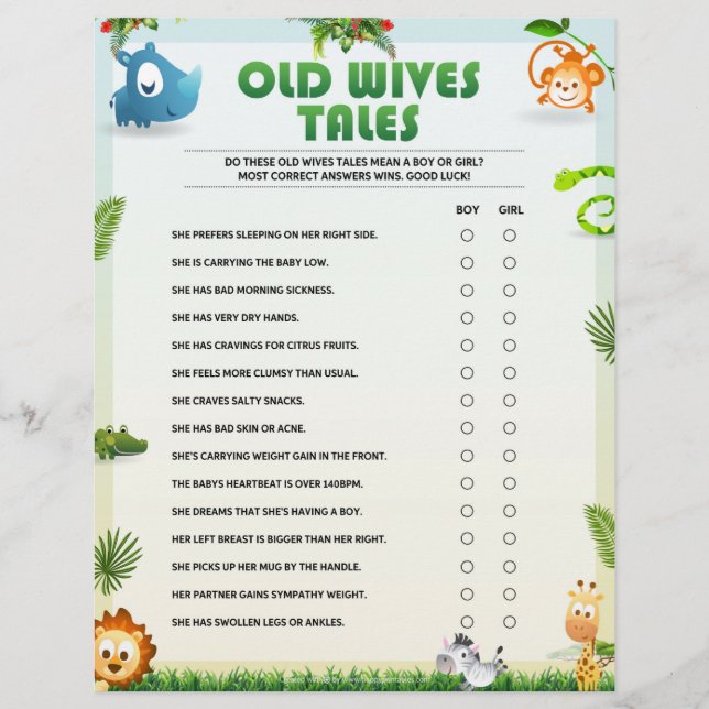 En-tête De Lettre Old Wives Tales Baby shower Jeu [Thème animal] (Devant)