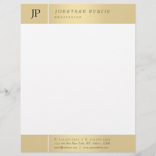 En-tête De Lettre Or Blanc Élégant Monogramme Modèle moderne (Devant)