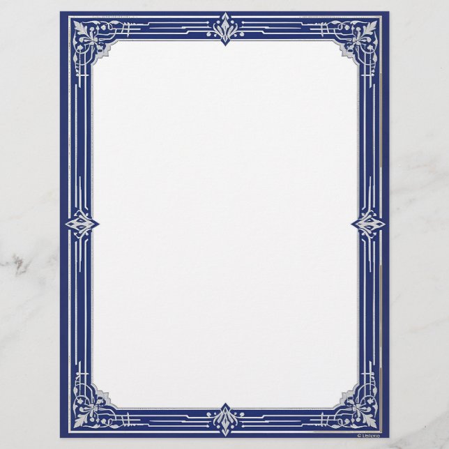 En-tête De Lettre Papeterie Art Déco Bleu Marine et Argent (Devant)