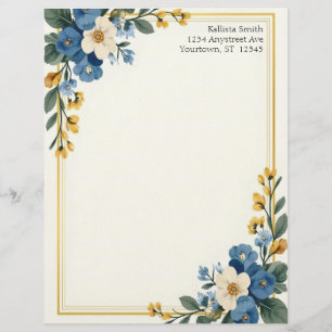 En-tête De Lettre Papier à lettres à coins floraux bleus et blancs