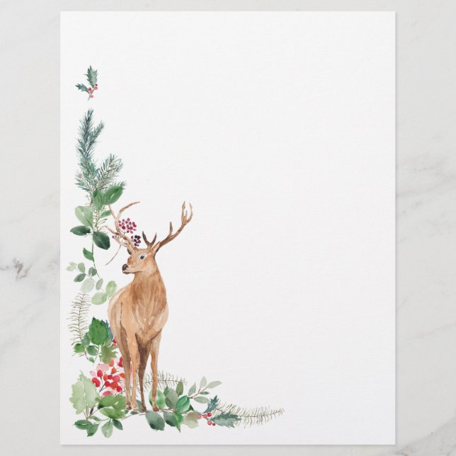 En-tête De Lettre Papier à lettres de cerfs de Noël en feuillage ver (Devant)