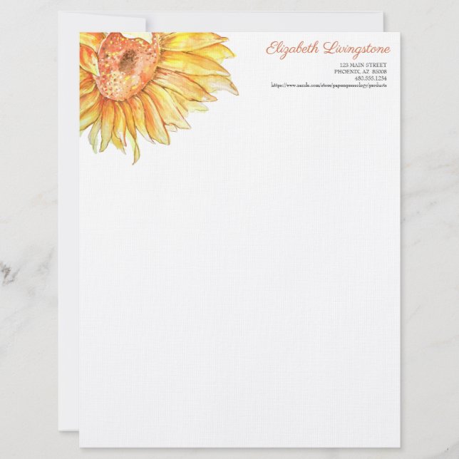 En-tête De Lettre Papier à lettres en Tournesol personnalisé (Devant)