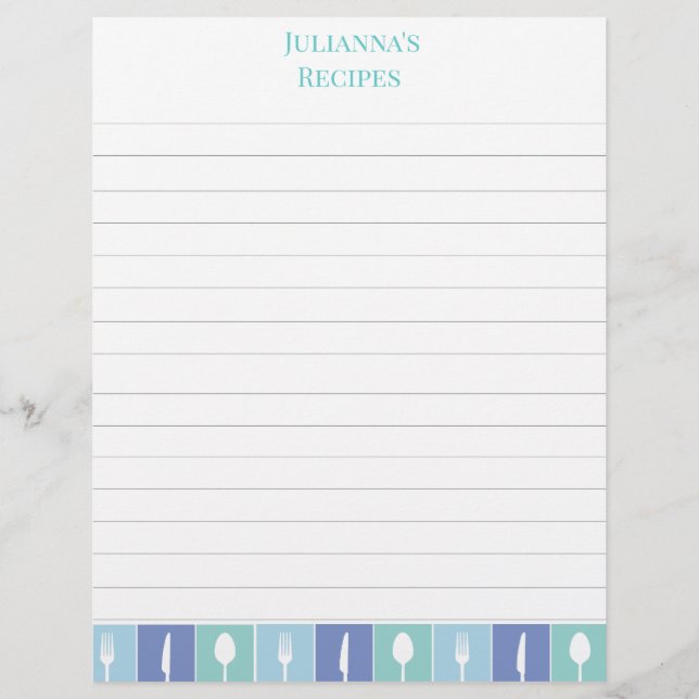 En-tête De Lettre Papier à lettres personnalisées à recette bleue (Devant)