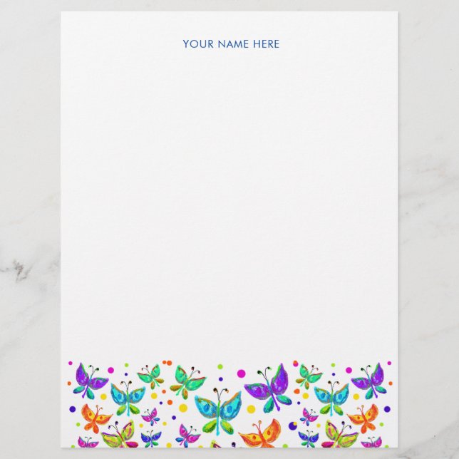 En-tête De Lettre Papillons Doodle Boho de couleur vive (Devant)
