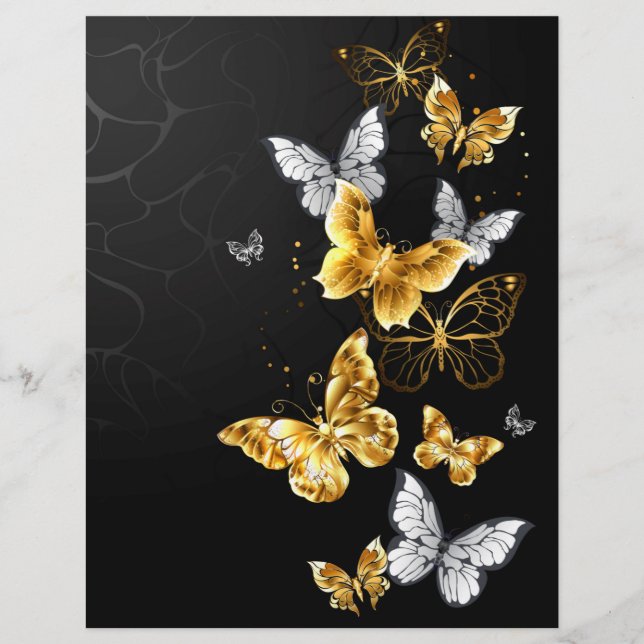En-tête De Lettre Papillons d'or et de blanc (Devant)