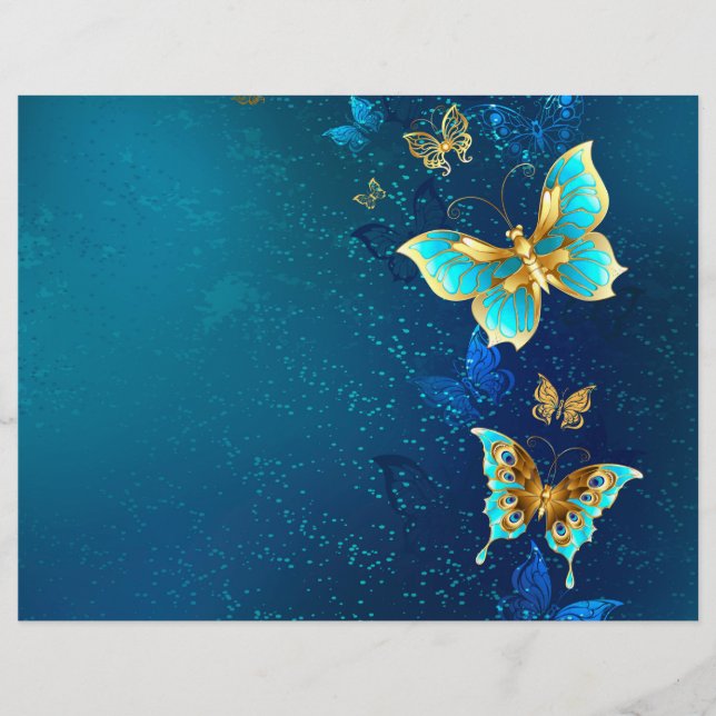 En-tête De Lettre Papillons d'or sur un Arrière - plan bleu (Devant)