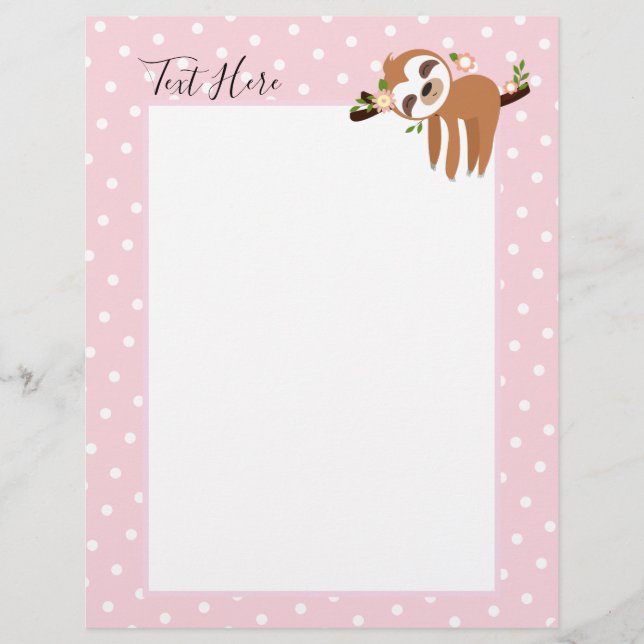 En-tête De Lettre paresse, paresse mignonne, illustration animale (Devant)