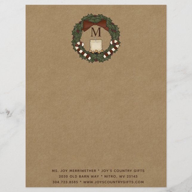 En-tête De Lettre Pays primitif Couronne de Noël Monogramme (Devant)