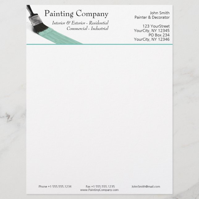En-tête De Lettre Peinture Peintre Service Société Brush Pastel Mint (Devant)