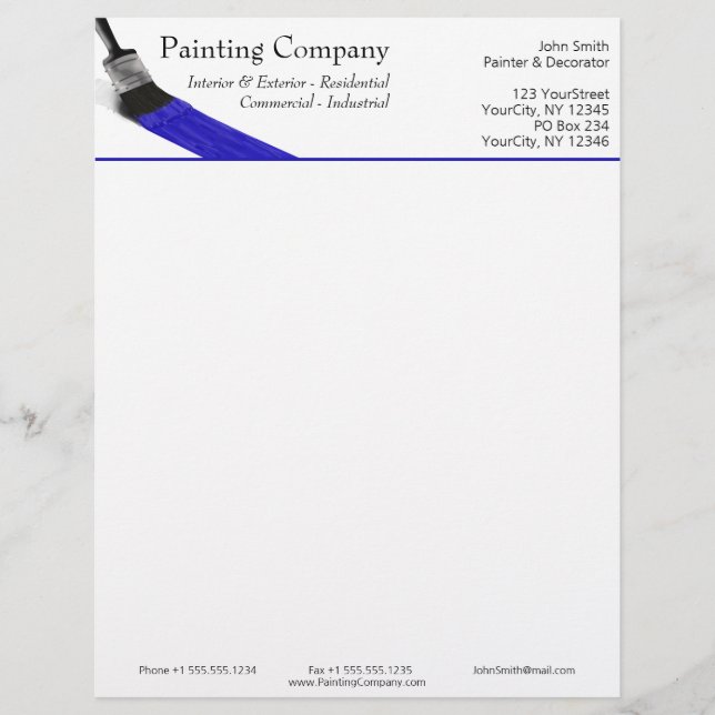 En-tête De Lettre Peinture Peintre Service Société Pinceau Bleu (Devant)