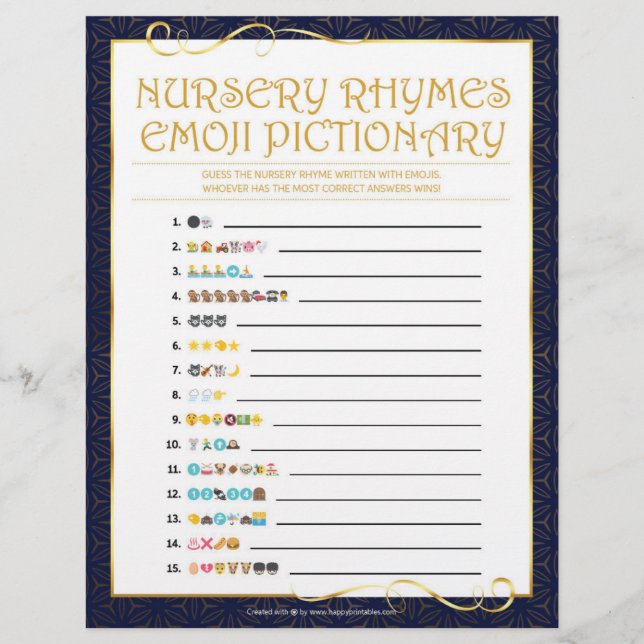 En-tête De Lettre Pépinière Rhymes Emoji Pictionary [Bleu doré] (Devant)