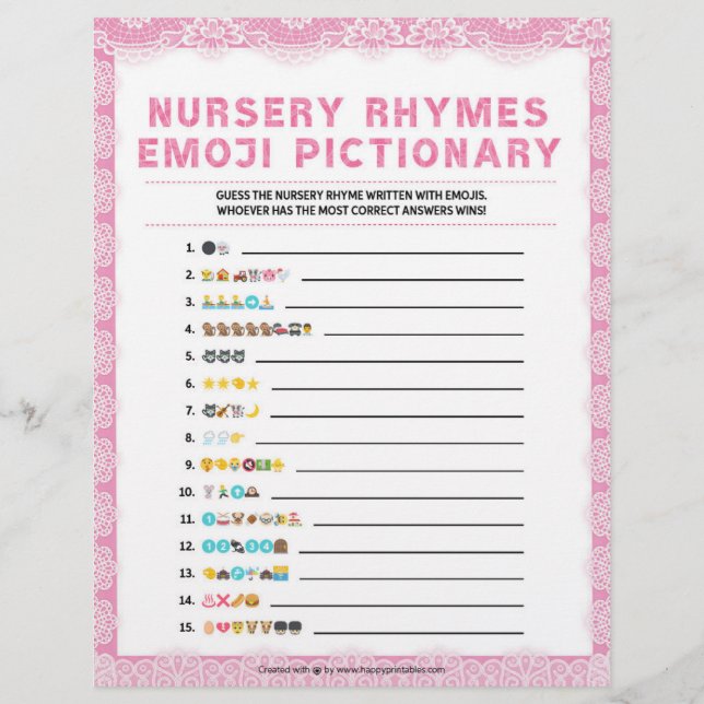 En-tête De Lettre Pépinière Rhymes Emoji Pictionary [Rose dentelle d (Devant)