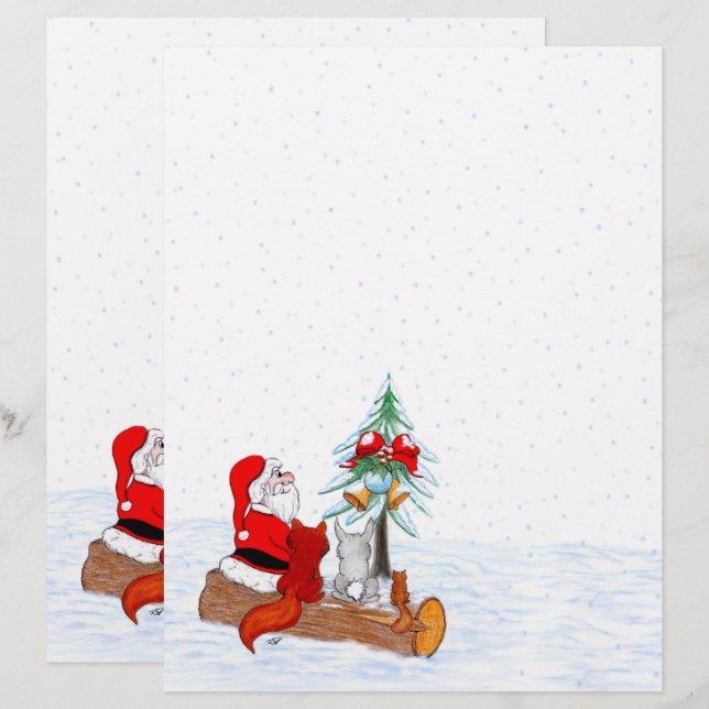 En-tête De Lettre Père Noël avec Renard de lapin et écureuil (Devant / Derrière)
