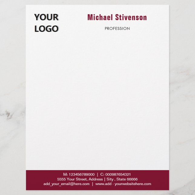 En-tête De Lettre Personnalisé Votre Logo Nom Texte Info En-Tête (Devant)
