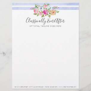 En-tête De Lettre Personnalisée Aquarelle Florale Rustique Moderne Stripe Chic