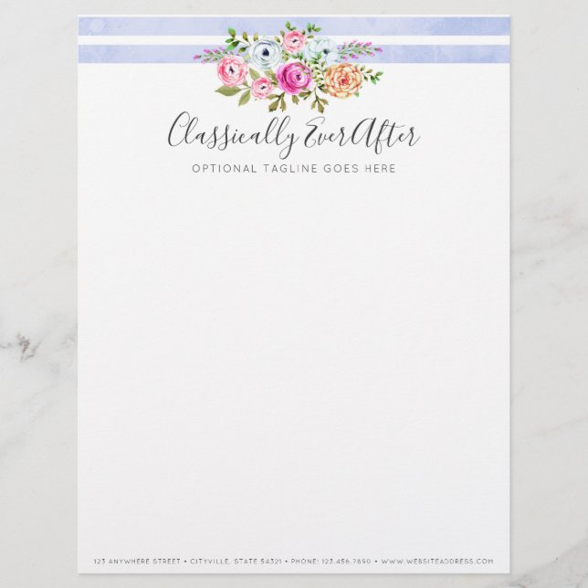 En-tête De Lettre Personnalisée Aquarelle Florale Rustique Moderne Stripe Chic (Devant)
