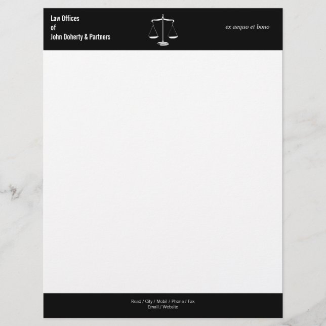 En-tête De Lettre Personnalisée BUREAUX DU DROIT| Noir et blanc classiques (Devant)