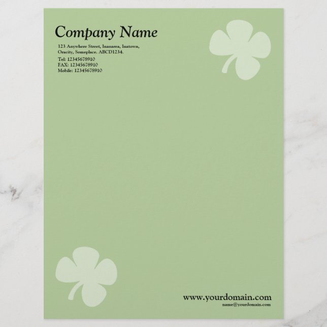 En-tête De Lettre Personnalisée Clover - Vert (Devant)