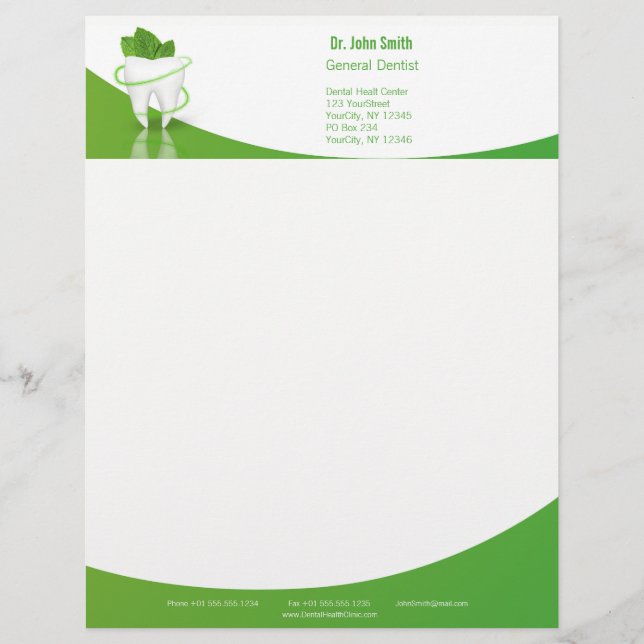 En-tête De Lettre Personnalisée Dental Médicale Mint Feuille dent - En-tête (Devant)
