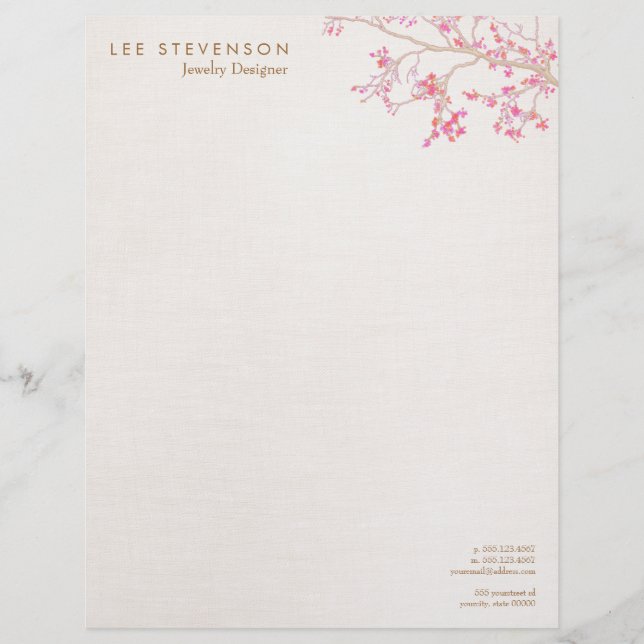 En-tête De Lettre Personnalisée Gros cerisier rose Nature (Devant)