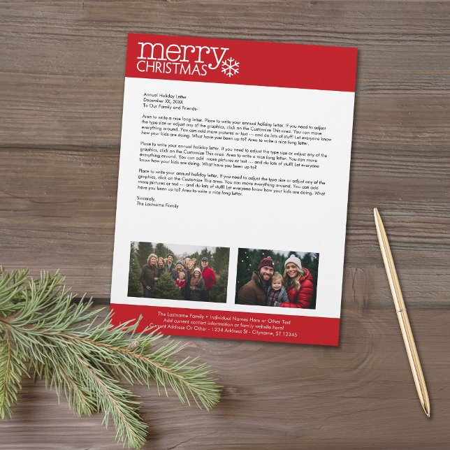 En-tête De Lettre Personnalisée Noël - Annuel Vacances Lettre Famille 2 Photo (Christmas Letter letterhead with 2 photos and custom text)