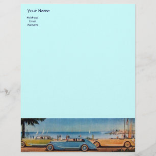 En-tête De Lettre Personnalisée RETRO CARS - Auto réparation automobile, bleu jaun