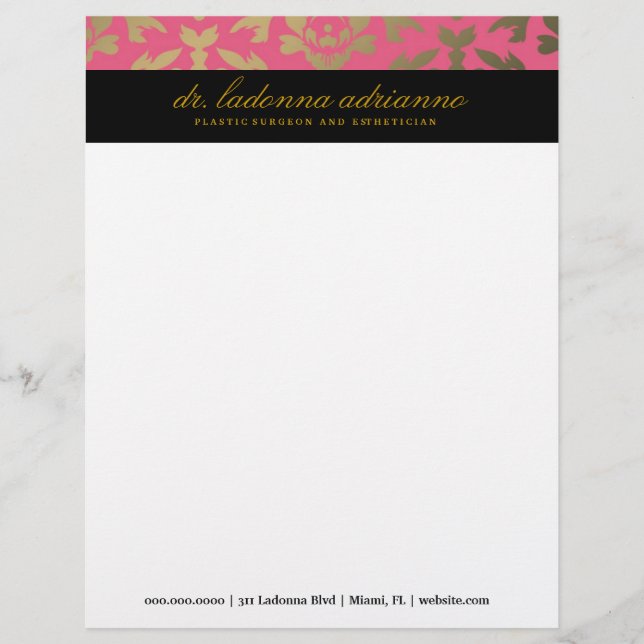En-tête De Lettre Personnalisée Rose de damassé de 311 Ladonna (Devant)