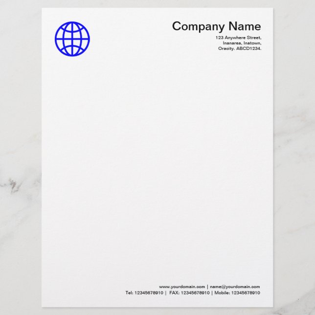 En-tête De Lettre Personnalisée Symbole de globe - bleu (Devant)