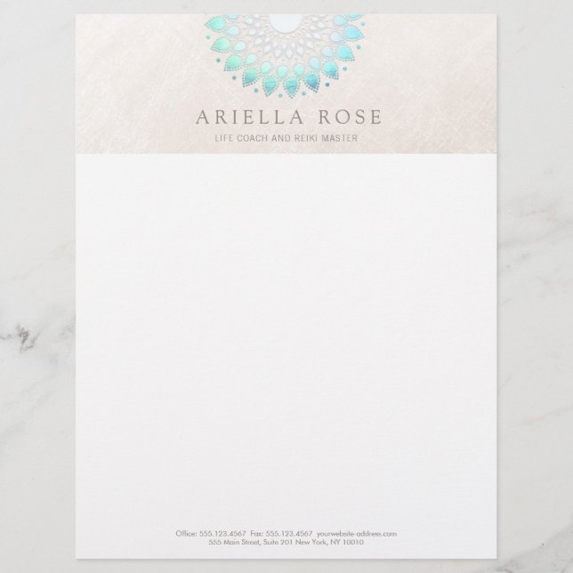 En-tête De Lettre Personnalisée Turquoise Lotus Mandala (Devant)