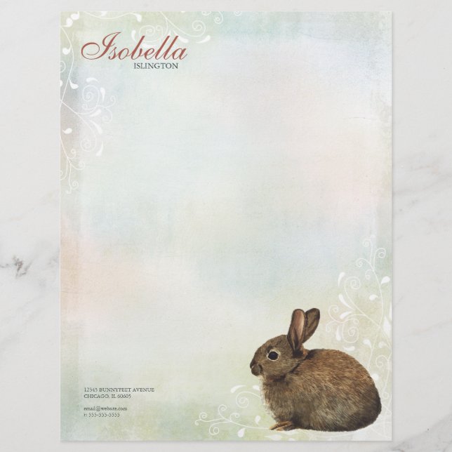 En-tête de lettre personnel de lapin en pastel et (Devant)