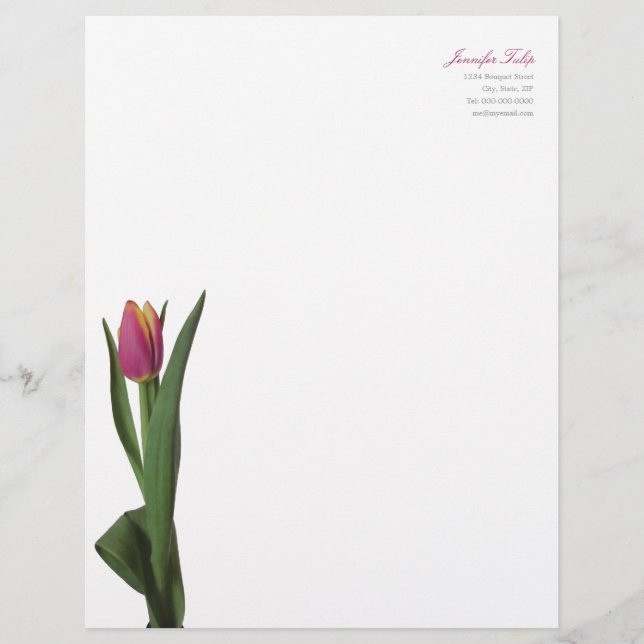 En-tête de lettre personnel de tulipe rose moderne (Devant)