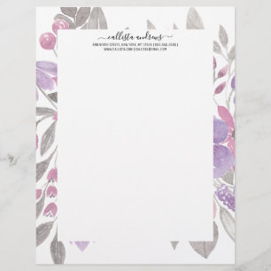 En-tête De Lettre Pink Purple Sage Green Floral Watercolor