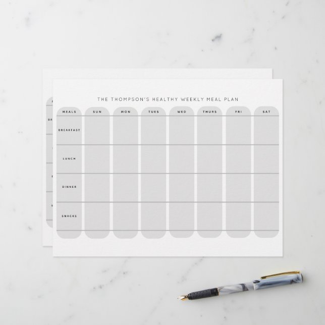 En-tête De Lettre Plan de repas hebdomadaire sain Modèle double face (Devant/Arrière en situation)