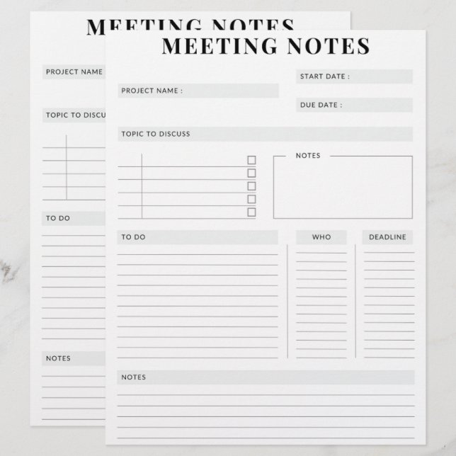 En-tête De Lettre Planificateur de notes de réunion professionnelle  (Devant / Derrière)
