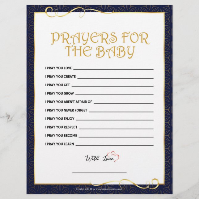 En-tête De Lettre Prières Pour Le Bébé [Bleu D'Or] (Devant)