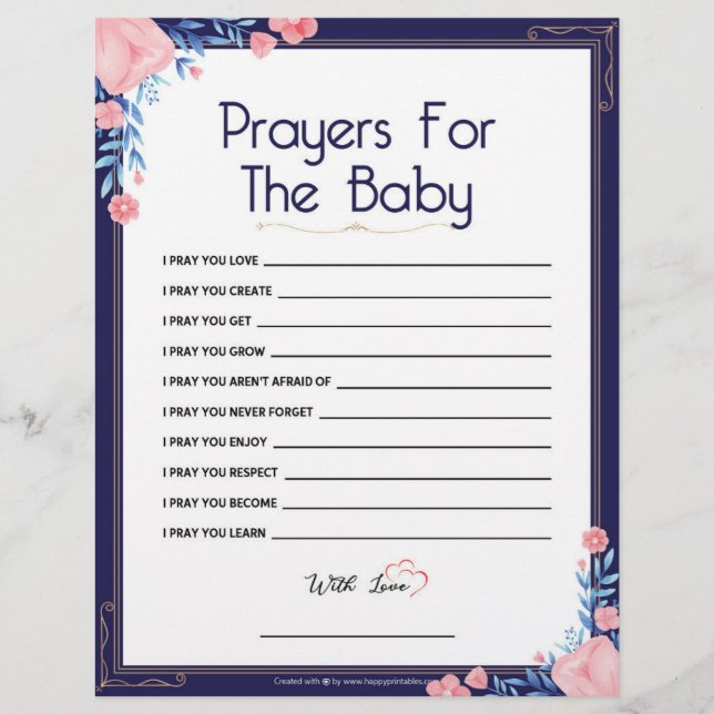 En-tête De Lettre Prières Pour Le Bébé [Cadre Floral] (Devant)