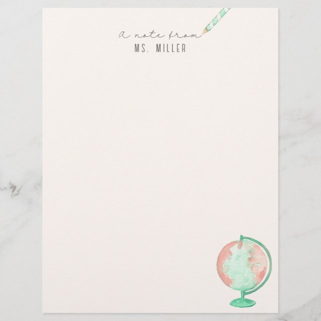 En-tête De Lettre Professeur Cartes pour notes personnalisés (Devant)