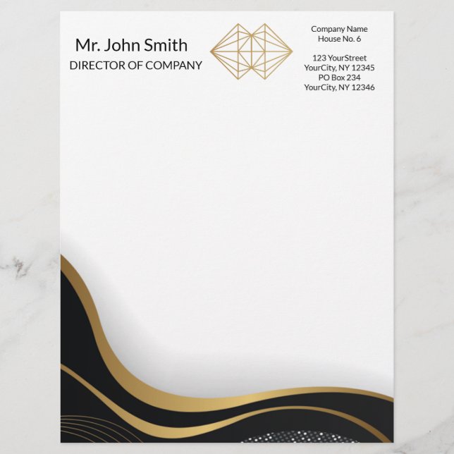 En-tête De Lettre Professionnel Classic Elegant Black Gold (Devant)