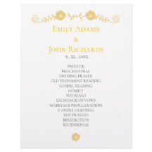 Programme de mariage floral jaune doré et blanc