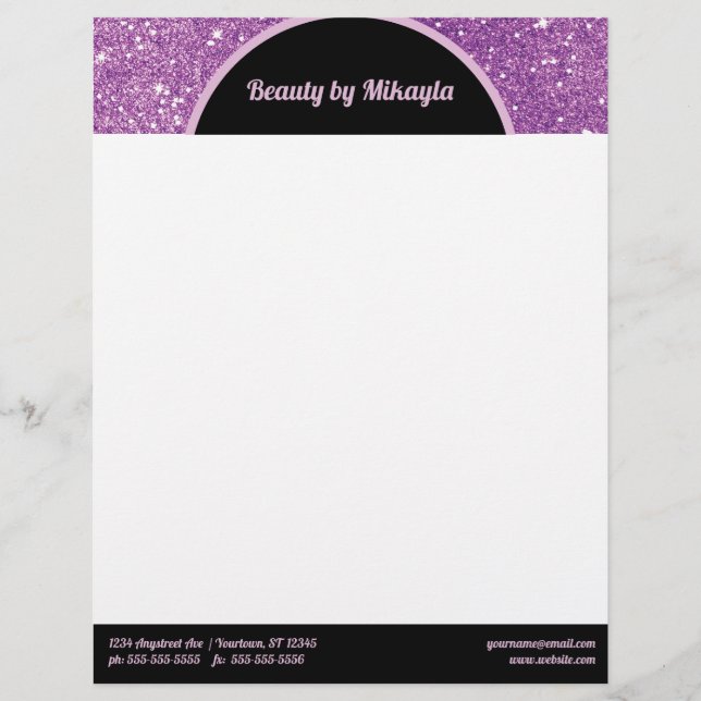 En-tête De Lettre Purple Glitter Pink and Black Beauty Style Salon (Devant)